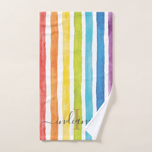 Aquarelle arc-en-ciel Rayures monographiques Perso (Serviette à main)