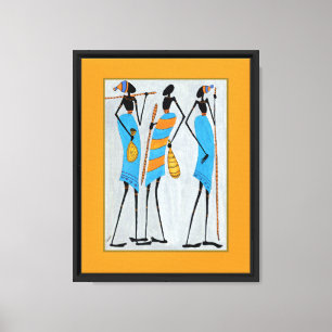 Aquarelle, Art Africain, Masaï Guerriers Toile P
