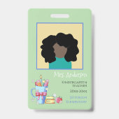 Aquarelle Art enseignant Vert Photo ID Badge (Front)