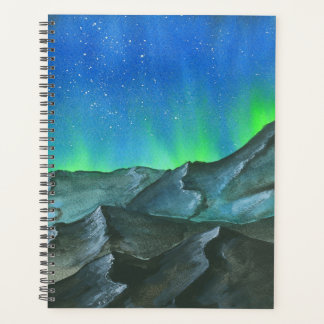 Aquarelle aurora boréale ciel de nuit