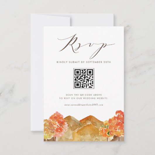 Aquarelle Automne Bois Mariage QR Code RSVP (Devant)