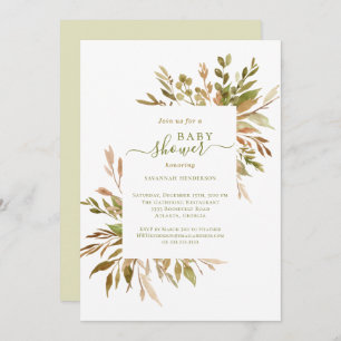 Aquarelle Automne verdure Baby shower Invitation