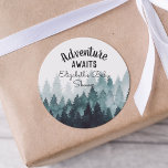 Aquarelle aventure Baby shower forestier rustique<br><div class="desc">aquarelle peinte forêt rustique "aventure attend" autocollants baby shower. Personnalisable !</div>