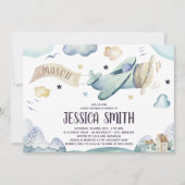 Aquarelle Avion Baby Boy Shower Invitation (Devant)