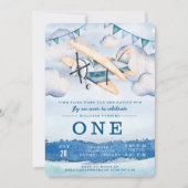 Aquarelle Avion Boy Invitations de fête d'annivers (Devant)