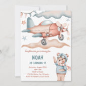 Aquarelle Avion Ours Anniversaire Invitation (Devant)
