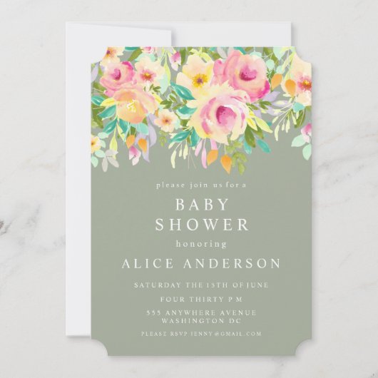Aquarelle Baby shower Floral Garden Invitation (Devant)