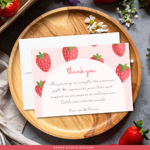 Aquarelle Baby shower fraise Merci Cartes
