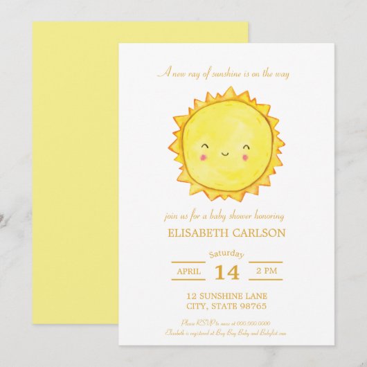Aquarelle Baby shower solaire Invitation Neutre (Devant / Derrière)
