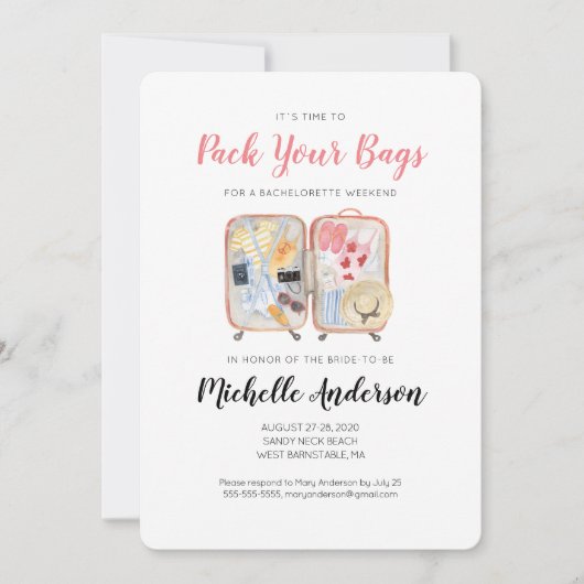 Aquarelle Bagage Bachelorette Invitation Week-end (Devant)