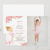 Aquarelle Ballerina Invitation Anniversaire Avec P (Devant / Derrière)