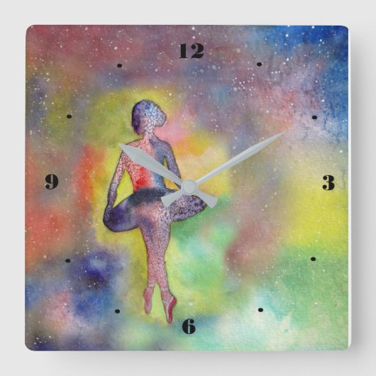 Aquarelle Ballerina Space Wall Horloge (Recto)