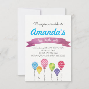 Aquarelle Ballons d'anniversaire Invitations