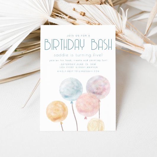 Aquarelle Balloon thème Anniversaire Invitation de
