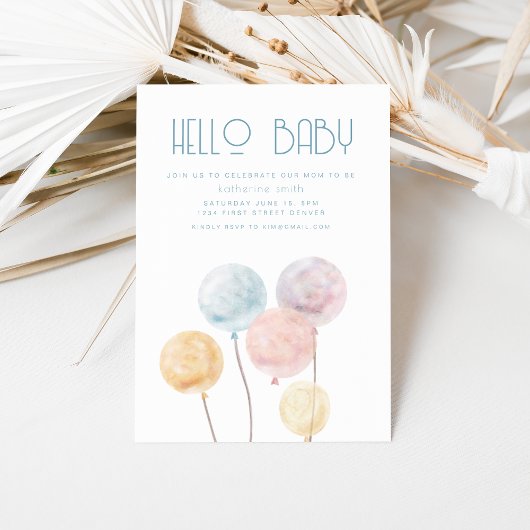 Aquarelle Balloon Thème Baby shower Invitation