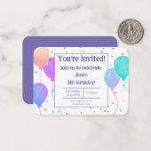 Aquarelle Balloons Anniversaire Violet Invitation (Devant/Arrière en situation)