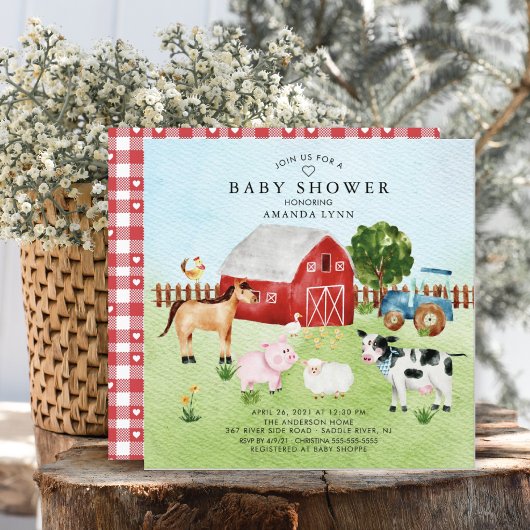 Aquarelle Barnyard Animaux Baby shower Invitation