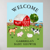 Aquarelle Barnyard Animaux Baby shower Poster