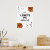 Aquarelle Basketball Anniversaire Bienvenue Poster (Cuisine)