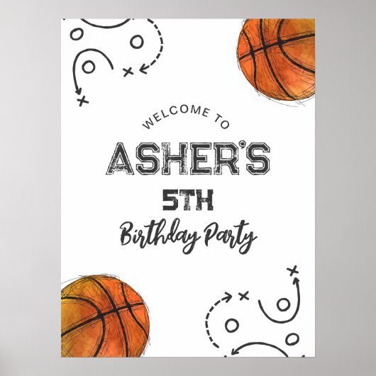Aquarelle Basketball Anniversaire Bienvenue Poster (Devant)