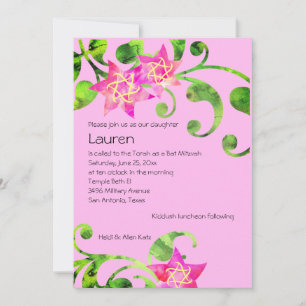 Aquarelle bat mitzvah Floral Design Invitation