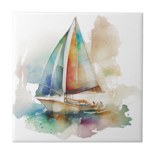 Aquarelle Bateaux à voile Carreaux en céramique (Devant)
