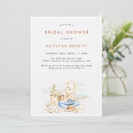 Aquarelle Beachside Bridal Douche Invitation (Debout devant)