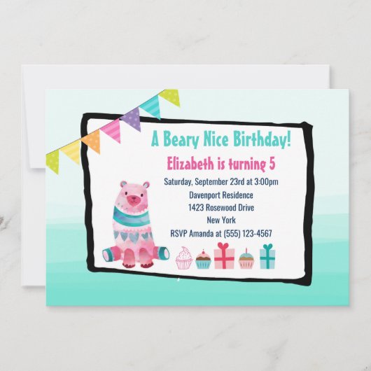 Aquarelle Bear Beary Nice Anniversaire Invitation  (Devant)