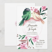 Aquarelle Beaux oiseaux faire-part de mariage flor (Devant / Derrière)