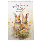 Aquarelle Bébé Animaux 2026 Calendrier (Protection)