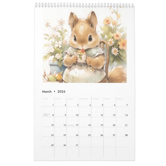 Aquarelle Bébé Animaux 2026 Calendrier (Mar 2026)