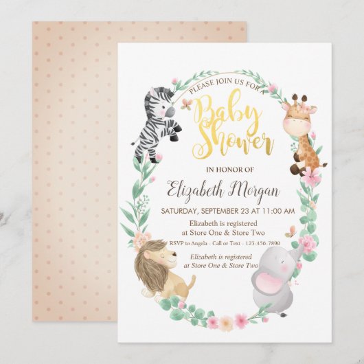 Aquarelle Bébé Animaux Dotée Douche Invitation (Devant / Derrière)