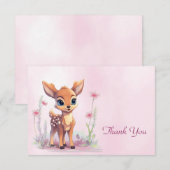 Aquarelle Bébé Cerf Carte de remerciements Fleurs  (Devant / Derrière)
