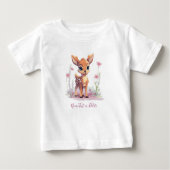 Aquarelle Bébé Cerf Fleurs roses Baby T-shirt (Devant)