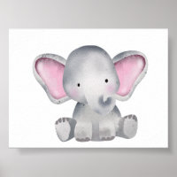 Aquarelle bébé éléphant assis poster