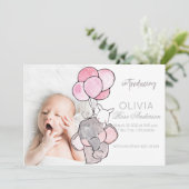 Aquarelle bébé éléphant fille Faire-part de naissa (Debout devant)