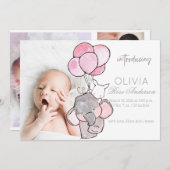 Aquarelle bébé éléphant fille Faire-part de naissa (Devant / Derrière)