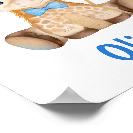 Aquarelle Bébé Giraffe Bleu Garçon Poster (Coin)