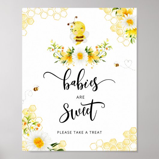 Aquarelle bee daisy Baby are sweet Poster (Devant)