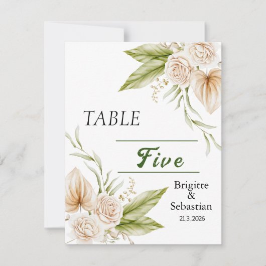 aquarelle Beige Delicate Numéro de table (Devant)