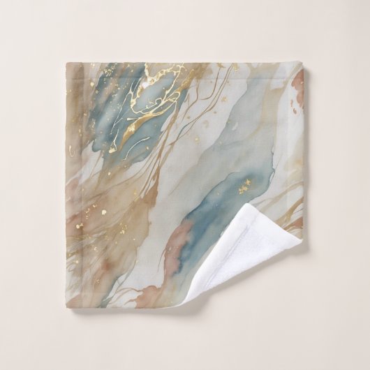 Aquarelle beige et bleu Marbre Abstrait (Gant de toilette)