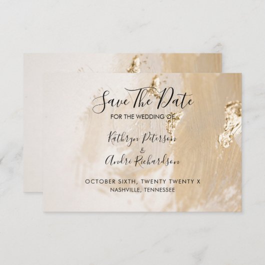 Aquarelle Beige Or Enregistrer La Date Invitation (Devant / Derrière)
