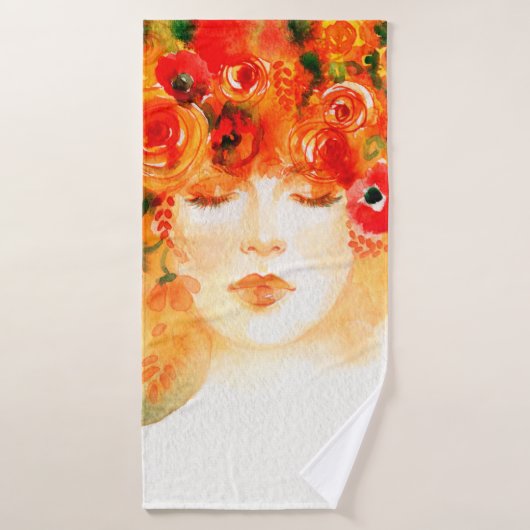 Aquarelle belle femme portant la couronne (Serviette de bain)