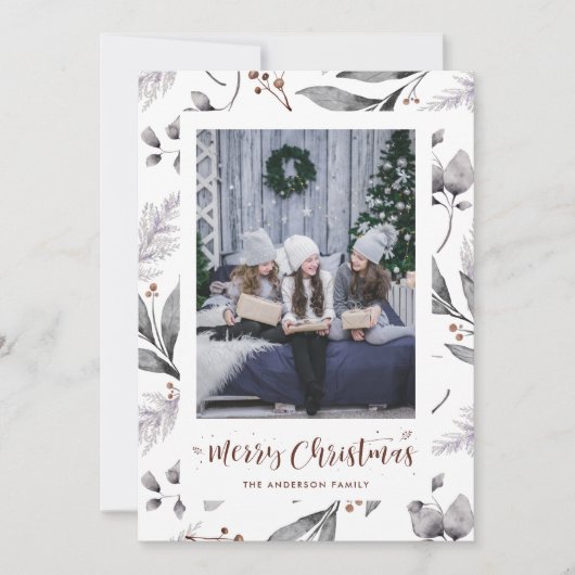 Aquarelle Berries d'hiver Cartes de Noël vertes (Devant)