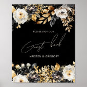 Aquarelle Black Gold Floral Mariage Poster (Devant)