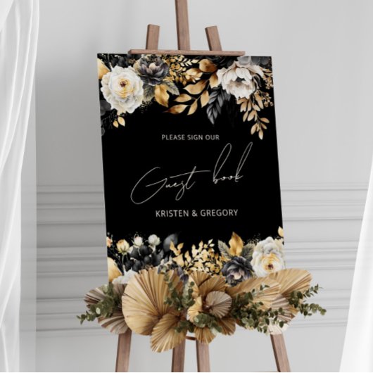 Aquarelle Black Gold Floral Mariage Poster