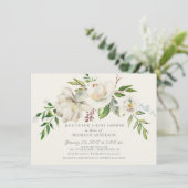 Aquarelle blanc Baby shower floral Invitation (Debout devant)