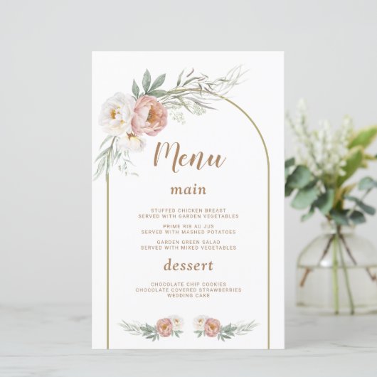 Aquarelle blanc Dusty Rose Floral Baptism Menu (Debout devant)