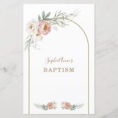 Aquarelle blanc Dusty Rose Floral Baptism Menu (Dos)