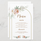 Aquarelle blanc Dusty Rose Floral Baptism Menu (Devant / Derrière)